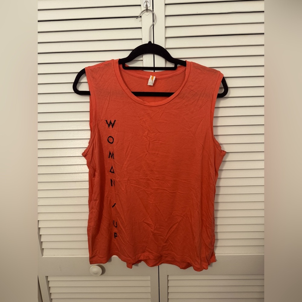 Women's Orange Sleeveless Woman Up Workout Top Size L